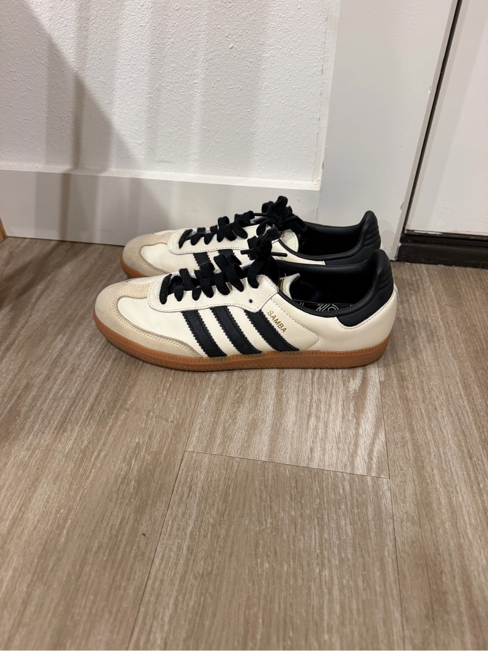 adidas Samba Cream Leather Sneakers with Black Stripes